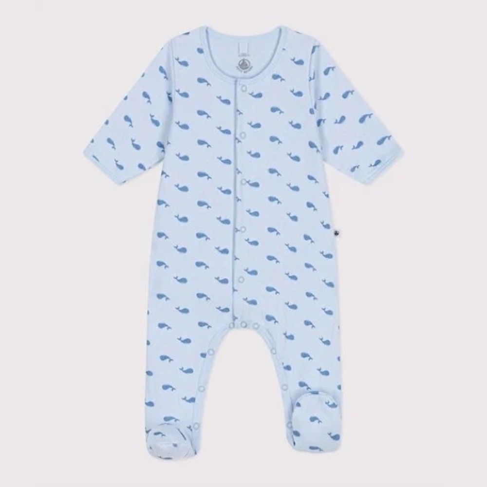Petit Bateau Blue Whale Print Baby Bodyjama Pyjama Footie - 9M (71cm)